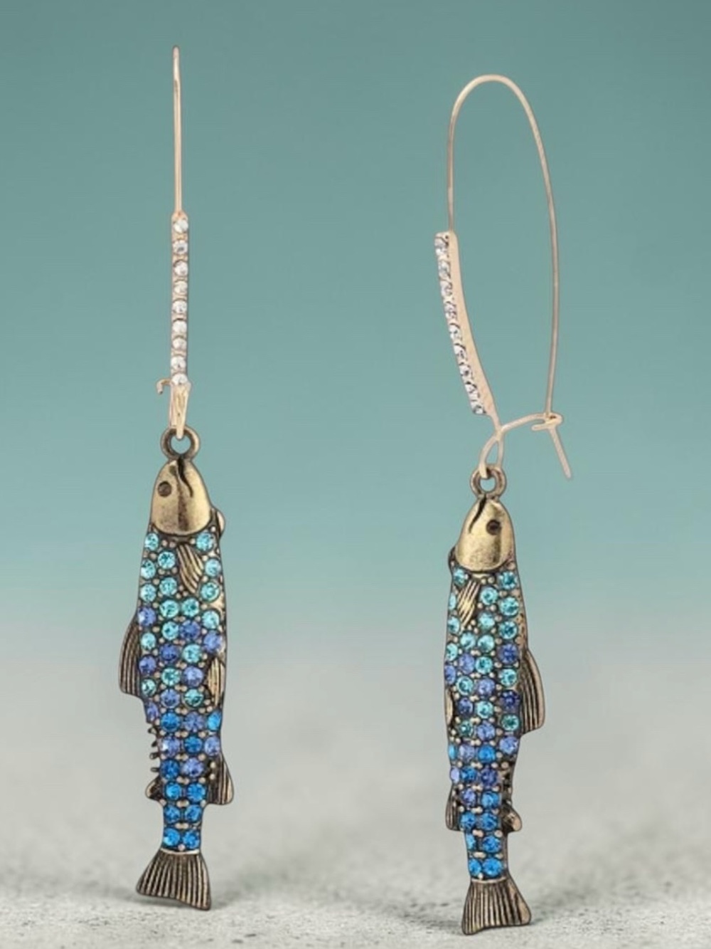 Betsey Johnson Blue Crystal Fish Drop Earrings
